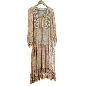 Petal + Pup womens maxi dress size 4 orange print long sleeve v neck tiered